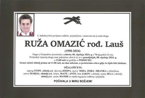 Ruža Omazić rođ Lauš Osmrtnice Livno