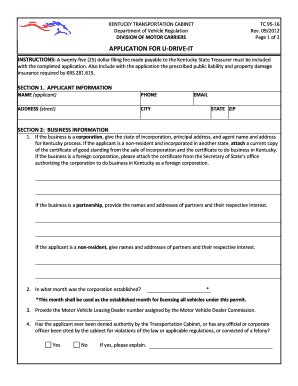 Fillable Online Transportation Ky Ky Form Tc95 16 Fax Email Print