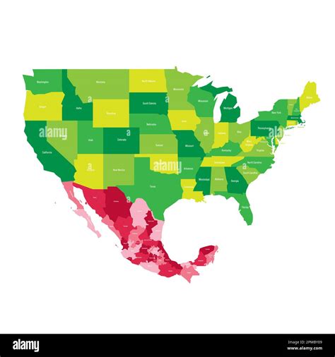 United States And Mexico Political Map Of Administrative Divisions