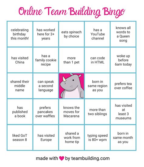 Online Team Building Bingo | Team Building Hero