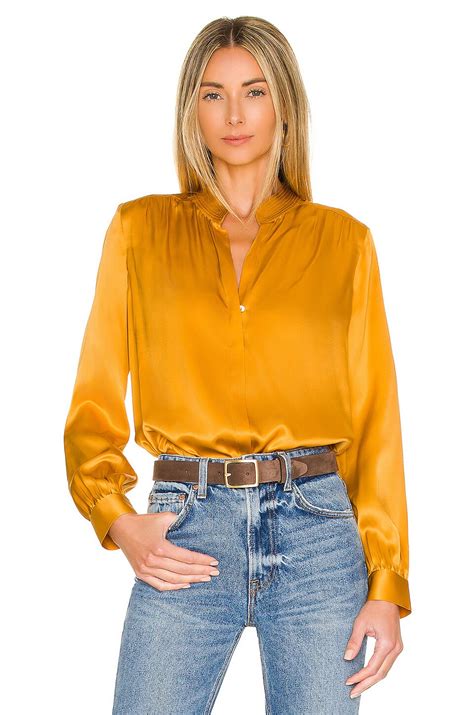 Lagence Bianca Band Collar Blouse In Dark Mustard Revolve