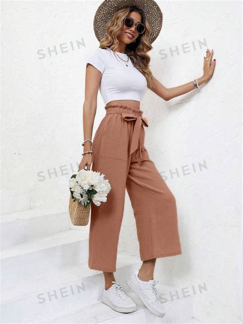 Shein Frenchy Paperbag Waist Wide Leg Pants 100 Cotton Shein Uk