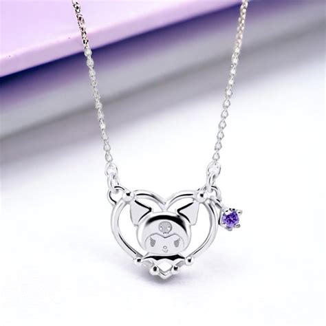 Kawaii Kuromi Silver Heart Necklace Etsy