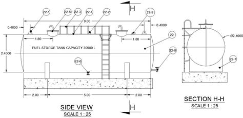 The Autocad Drawing File Of The Fuel Tank Section And Elevation Drawing