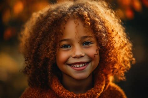 Portrait Dune Petite Fille Souriante Aux Cheveux Bouclés Dans Le Parc