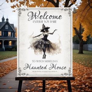 Editable Vintage Witch Halloween Welcome Sign Gothic Halloween Custom