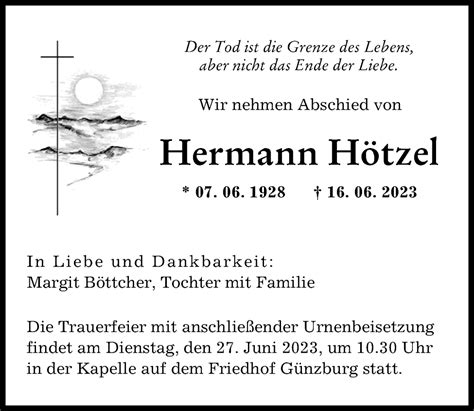 Traueranzeigen Von Hermann H Tzel Augsburger Allgemeine Zeitung