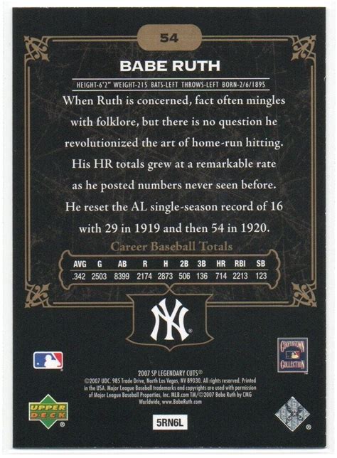 Babe Ruth Sp Legendary Cuts New York Yankees Hall Of Fame Ebay