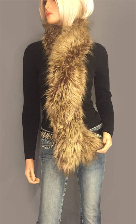 Faux Fur Scarf Faux Fur Boa In Brown Wolf Faux Fur Wrap Fur Etsy