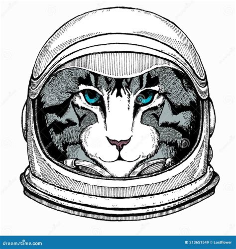 Cat Head Vector Animal Portrait Face Of Kitten Astronaut Animal