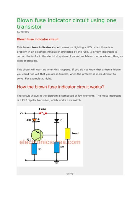 Blown Fuse Indicator Circuit Using One Transistor