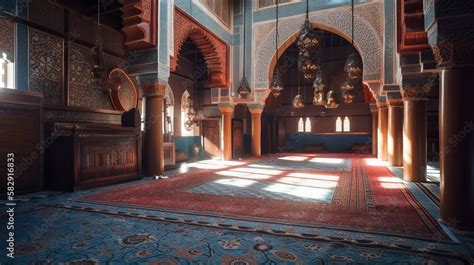 Interior of mosque. Muslim prayer hall. Generative AI technology. Stock ...