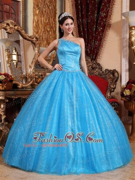 New Teal Quinceanera Dress One Shoulder Tulle And Taffeta Beading Ball