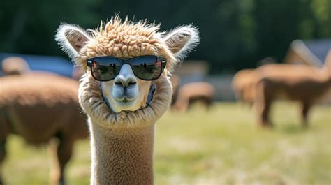 Premium Photo Alpaca Portrait In Sunglasses Mammal From The Camelid