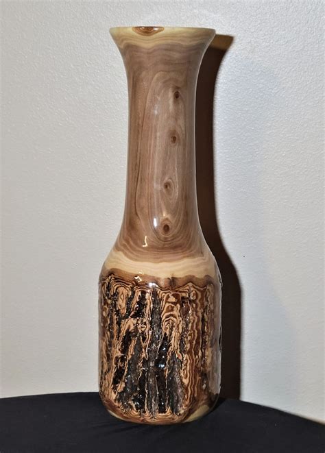 Large Handmade Rustic Wood Floor Vase Live Edge Elmwood Etsy