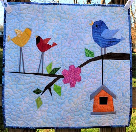 Birds And Birdhouse Mini Quilt Quilt Art Design