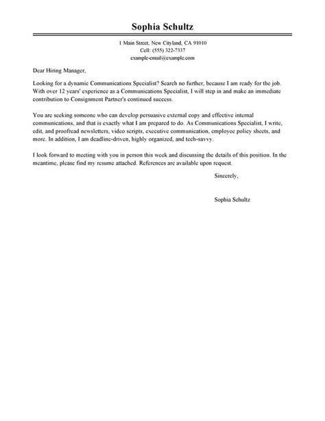 Communications Specialist Cover Letter Examples