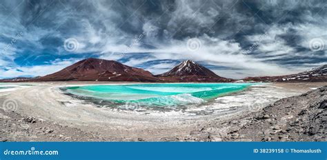 Green Lagoon (Laguna Verde) With Volcano Licancabur In Background Stock ...