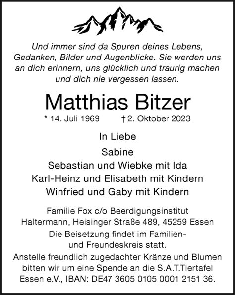 Traueranzeigen Von Matthias Bitzer Trauer In NRW De