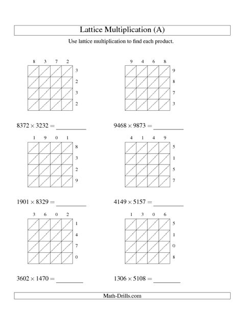 Lattice Multiplication Digit By Digit Worksheets