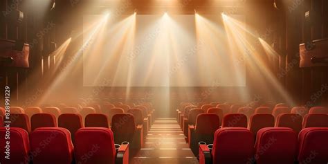 Mockup of empty movie theatre screen with red seats modern cinema ...