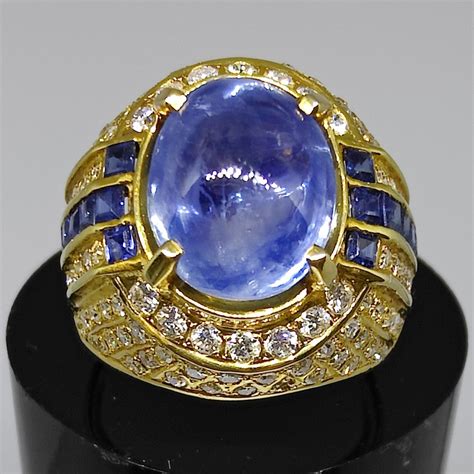 Vintage Art Deco Ct Cabochon Blue Sapphire Diamond Men S Ring In