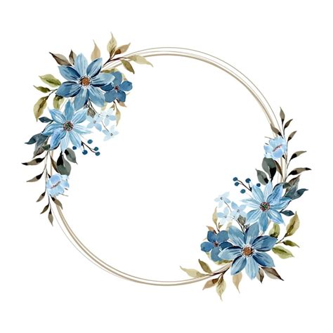 Couronne Florale Bleue Aquarelle Avec Des Cercles Vecteur Premium