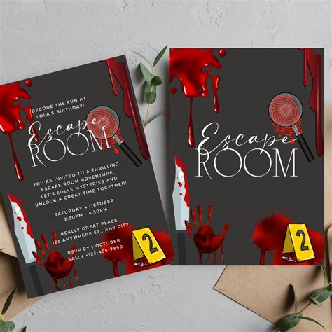 Editable Escape Room Birthday Invitation Template Killer Murder Mystery Party Printable For The