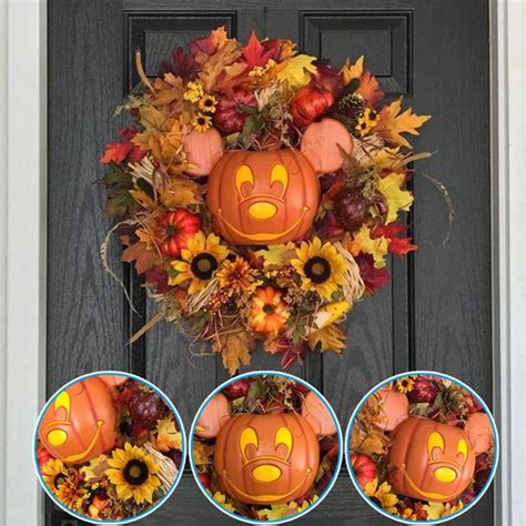 Liyucwill Halloween Mickey Pumpkin Wreath Fall Wreath For Front Door