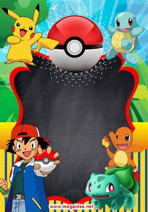 A Pokemon Birthday Party Sign With Some Cartoon Characters In Front Of