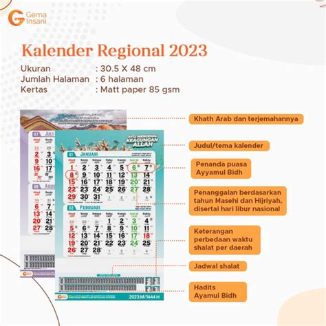 Jual Kalender Regional 2023 Gema Insani Toko Naila D Buk Kota