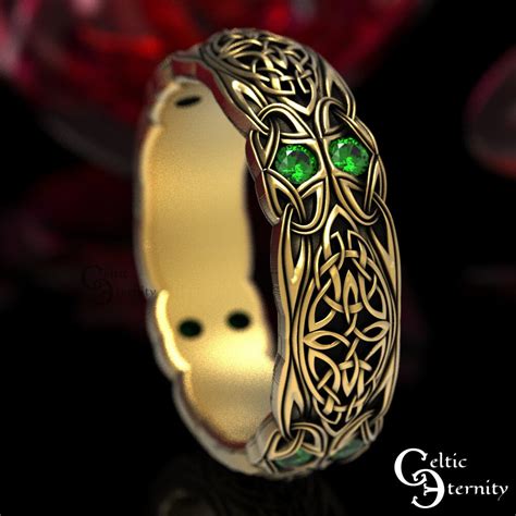 Gold Wedding Ring With Emeralds Infinity Wedding Ring Emerald And Gold Wedding Band Celtic