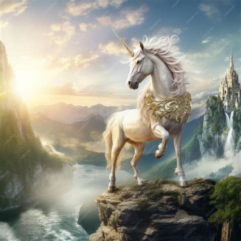 Premium Photo Majestic Unicorns Basking In Ethereal Splendor Atop