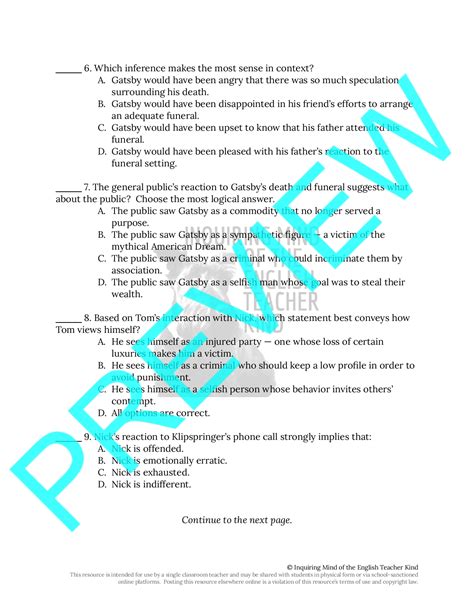 The Great Gatsby Chapter Close Reading Analysis Worksheet Made By