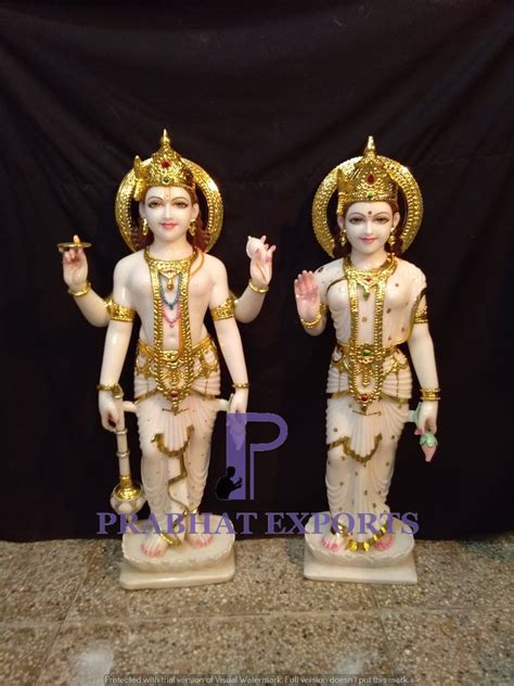 White Painted Laxmi Narayan Marble Statue For Worship Size Feet To