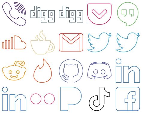 Fully Editable Colourful Outline Social Media Icons Such As Reddit