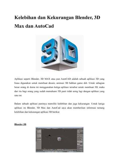 Kelebihan Dan Kekurangan Blender D Max Dan Auto Cad Kelebihan Dan