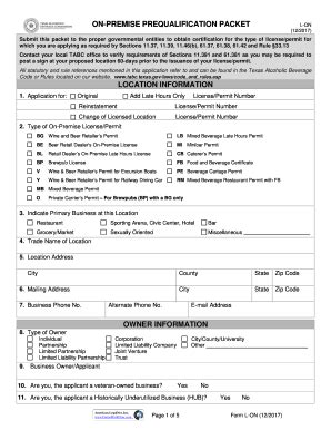 Fillable Online On Premise Prequalification Packet Licensing Document