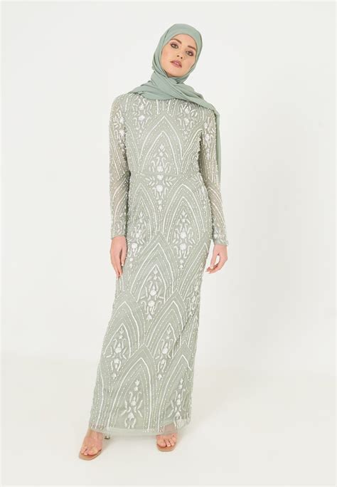 Maryisa Embellished Sequins Robe De Cocktail Sage Green Vert