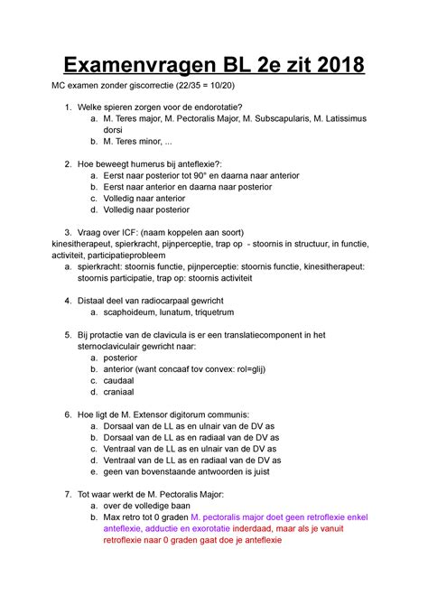 Tentamen 2 2018 Vragen En Antwoorden Examenvragen BL 2e Zit 2018 MC