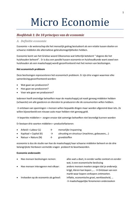 Micro Sv Micro Economie Hoofdstuk De Principes Van De