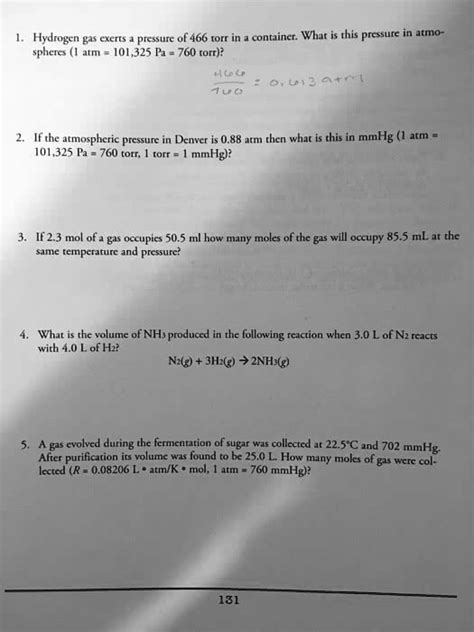 SOLVED Hydrogen Gas Exerts A Pressure Of 466 Torr In A Container What