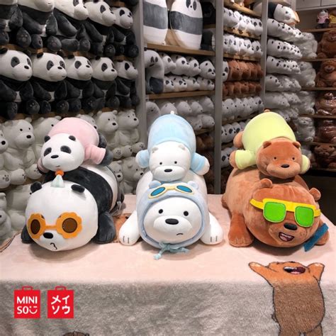 Miniso We Bare Bears Lying Plush Toy With Shirt Shades Grizzly