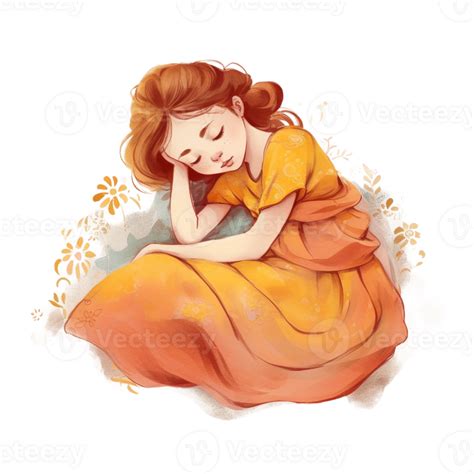 Lazy Slepping Girl Watercolor Art 23957936 Png