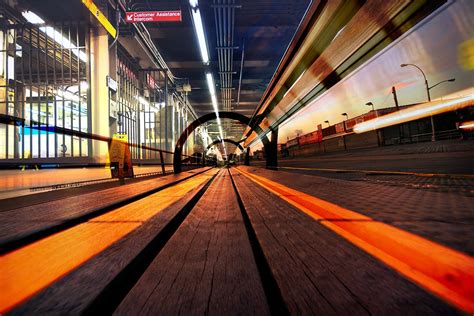 Fond Décran Nuit Urbain Véhicule Longue Exposition Soir Gare