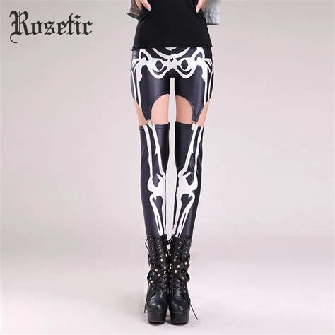 Buy Rosetic Woman Gothic Leggings Pants Black Slim Thin Skeleton Print