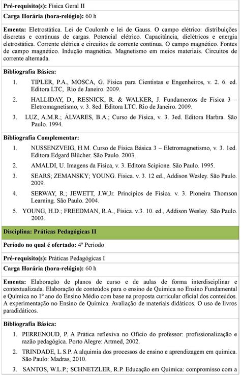 Ementas e referências bibliográficas das disciplinas obrigatórias e