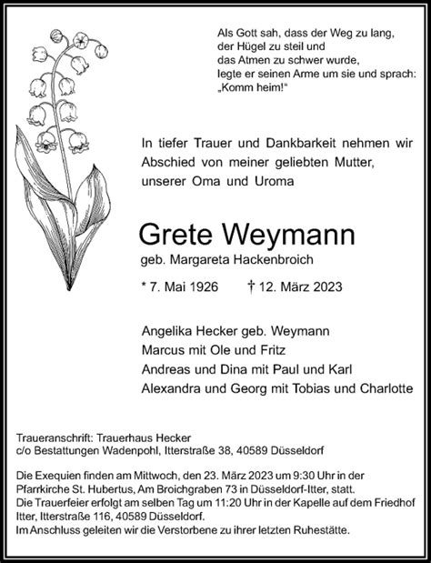 Alle Traueranzeigen für Grete Weymann trauer rp online de