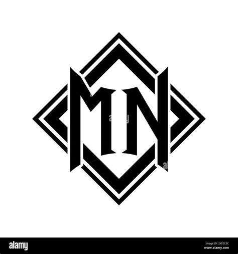 MN Letter logo with abstract shield shape with square black outline on ...