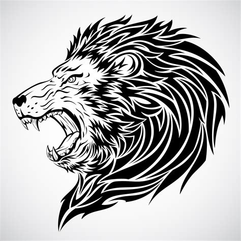 Beautiful Black Ink Tribal Lion Head Tattoo Design